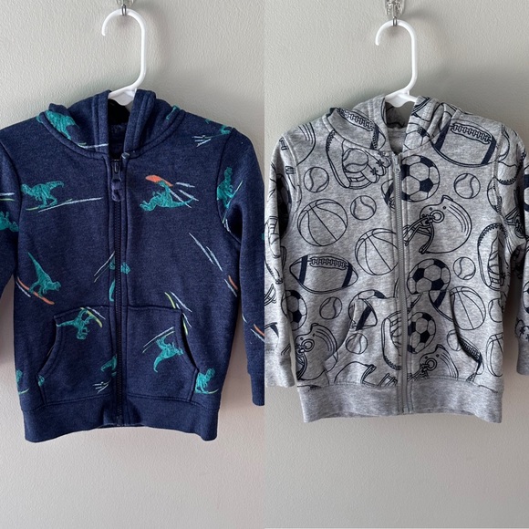 Cat & Jack Other - 2 Dino and Sports themed zipper sweatshirts
